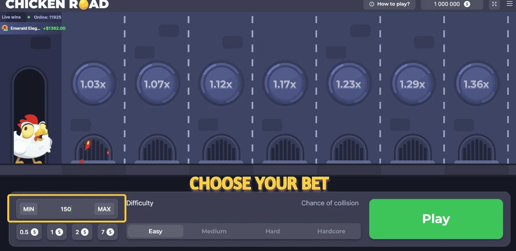 Étape 1 - Regístrate y elige tu apuesta - Chicken Road